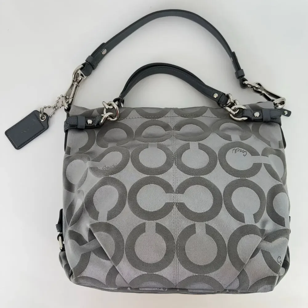 Coach Signature Op Art Convertible Hobo Shoulder Handbag Gray 14147M
